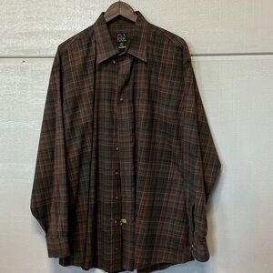Jos. A. Bank Men's Dark Brown Plaid Button-Down Shirt